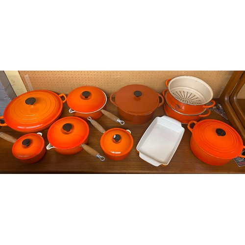 330 - SELECTION OF CAST IRON LE CREUSET PANS AND OTHER OVEN CASSEROLE DISHES