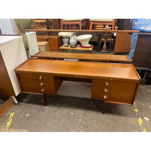 2 - TEAK KNEEHOLE DRESSING TABLE AND G PLAN UPHOLSTERED STOOL