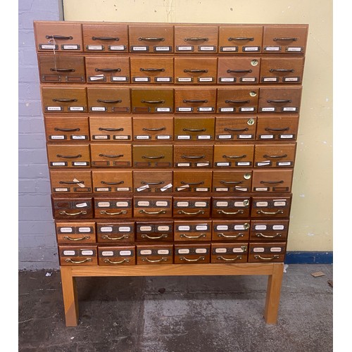 137 - MID 20TH CENTURY BEECH 54 DRAWER INDEX CABINET ON STAND