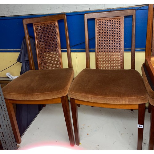 28 - SET OF FOUR TEAK GPLAN BERGERE CANED PANEL BACKED DINING CHAIRS