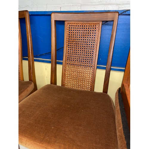 28 - SET OF FOUR TEAK GPLAN BERGERE CANED PANEL BACKED DINING CHAIRS