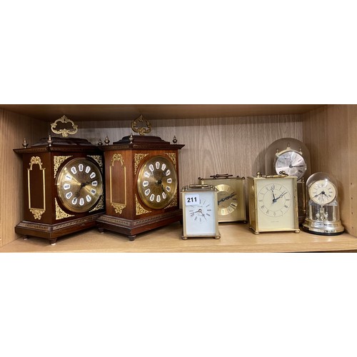 211 - SHELF - WEIMAR QUARTZ MANTLE CLOCKS, ANNIVERSARY TYPE, AND CARRIAGE CLOCKS