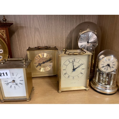 211 - SHELF - WEIMAR QUARTZ MANTLE CLOCKS, ANNIVERSARY TYPE, AND CARRIAGE CLOCKS