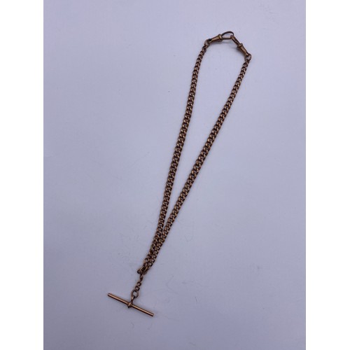 552 - 9CT ROSE GOLD ALBERT CHAIN WITH SNAP SWIVEL FASTENERS AND T BAR 24.6G OVERALL