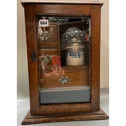 664 - OAK GLAZED DOOR SMOKERS CABINET
