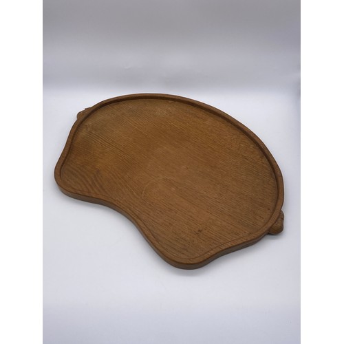 609 - ROBERT THOMPSON MOUSEMAN SHAPED SERVING TRAY WITH VINTAGE CATALOGUE