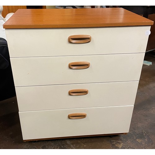 126 - TEAK EFFECT AND CREAM FOUR DRAWER CHEST