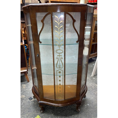 133 - WALNUT BOW FRONTED GLAZED CABINET