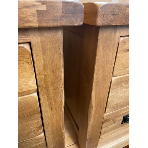 8 - PAIR OF CHUNKY OAK THREE DRAWER BEDSIDE CHESTS