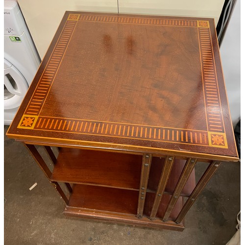 62 - EDWARDIAN MAHOGANY AND LINE INLAID REVOLVING LIBRARY BOOKCASE