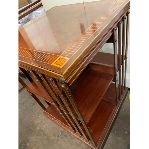 62 - EDWARDIAN MAHOGANY AND LINE INLAID REVOLVING LIBRARY BOOKCASE