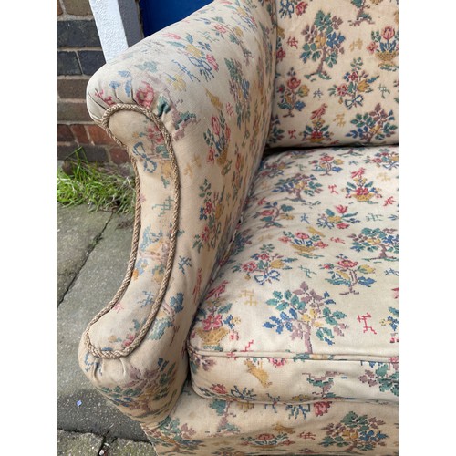 139 - QUEEN ANNE STYLE HIGH WING BACK ARMCHAIR ON CABRIOLE LEGS