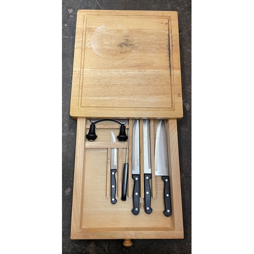 58 - BEECH KITCHEN CHOPPING BOARD WITH KNIFE DRAWER