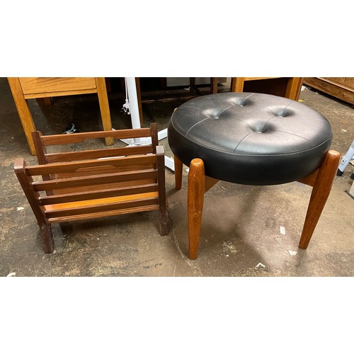 60 - SHERBORNE 1960S DRESSING STOOL AND TEAK SLATTED MAGAZINE RACK