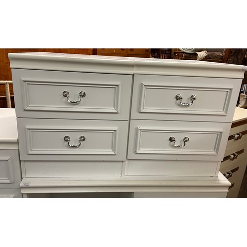 79 - WHITE MELAMINE DRESSING TABLE WITH TOILET MIRROR AND PAIR OF TWO DRAWER BEDSIDE CHESTS