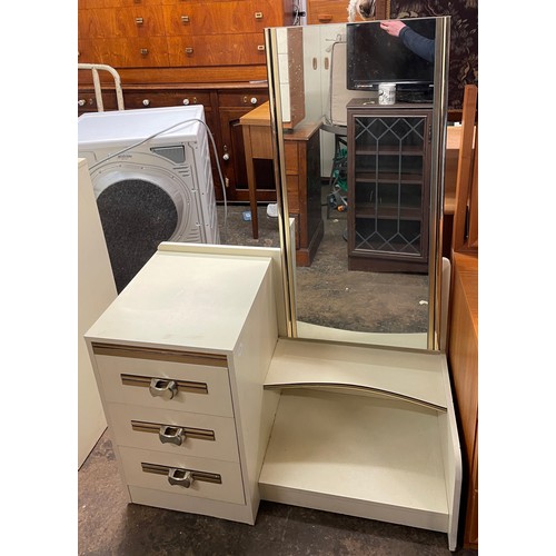 80 - 1970S CREAM SMALL DRESSING TABLE AND FIVE DRAWER CHEST