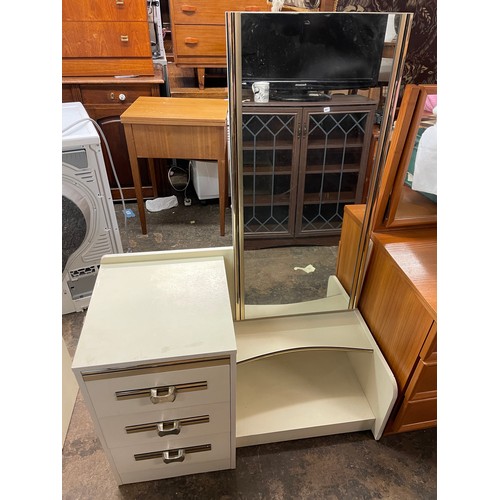 80 - 1970S CREAM SMALL DRESSING TABLE AND FIVE DRAWER CHEST