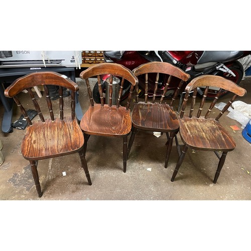 177 - FOUR STAINED BEECH SPINDLE BACK FARMHOUSE TYPE CHAIRS