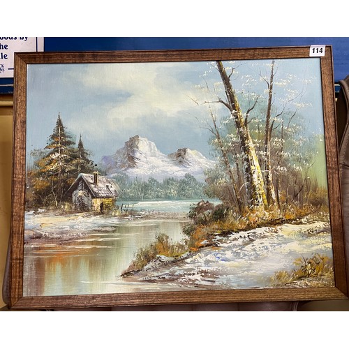 114 - OIL ON BOARD OF THE WINTER MOUNTAINOUS LANDSCAPE