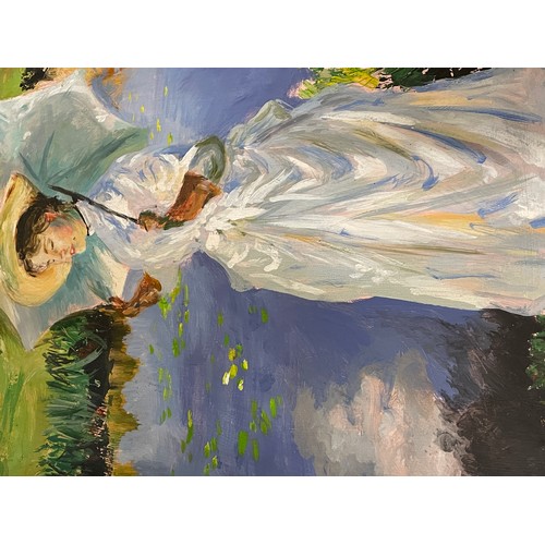 155 - TWO OILS ON BOARD IMPRESSIONIST STYLE PORTRAITS OF LADY WITH PARASOL