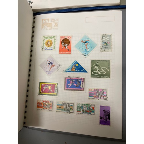 465 - STAMP ALBUMS CONTAINING GB AND COMMONWEALTH WORLD STAMPS AND TWO TEACARD ALBUMS