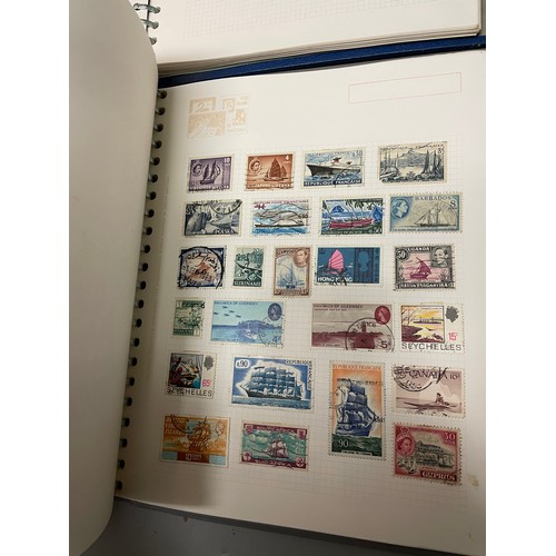 465 - STAMP ALBUMS CONTAINING GB AND COMMONWEALTH WORLD STAMPS AND TWO TEACARD ALBUMS