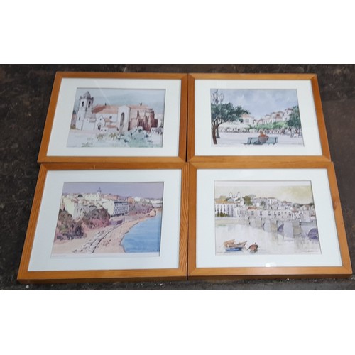 381 - BOX - FOUR PINE FRAMED PRINTS, ORNATE CLOCK, AND MANTLE CLOCK