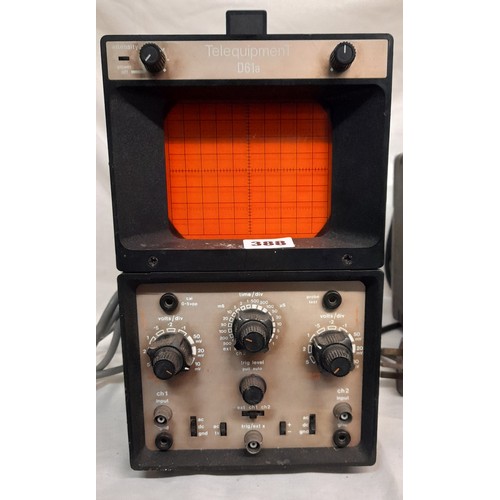 388 - TELEQUIPMENT D61A OSCILLOSCOPE, MUIR HEAD AND CO RESISTANCE BLOCKS AND TRANSFORMERS