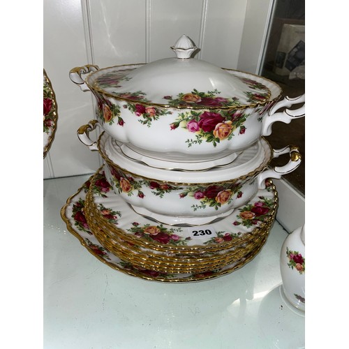 230 - ROYAL ALBERT OLD COUNTRY ROSES TABLE SERVICE INCLUDING TUREENS, SAUCE BOAT