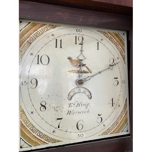 151A - 19TH CENTURY 30 HOUR LONG CASE CLOCK WITH PAINTED DIAL E.D KING WARWICK, OAK AND MAHOGANY INLAID CAS... 