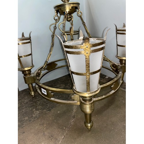 148 - BRASS GILT METAL FOUR TORCH CEILING LIGHT