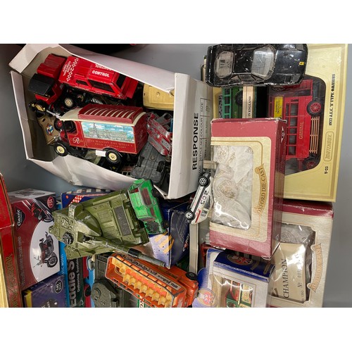 244 - SHELF OF BOXED DIECAST MODEL VANS, EDDIE STOBART TRUCK, UNBOXED PLAYWORN ROYAL MAIL DELIVERY MAILS A... 