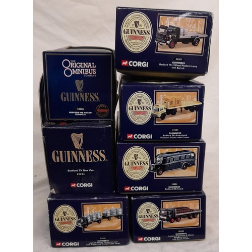 259 - SEVEN CORGI BOXED DIECAST GUINNESS RELATED MODELS