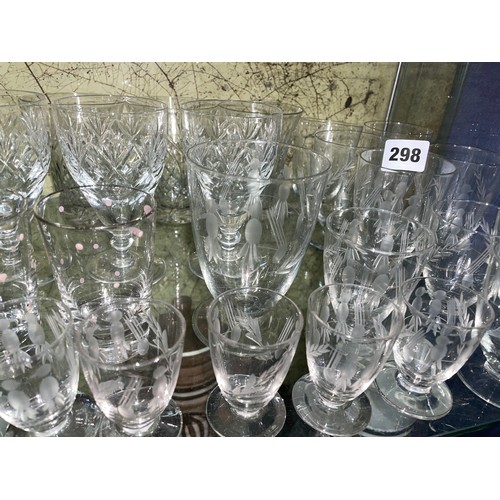 298 - SELECTION OF CUT AND ETCHED DRINKING GLASSWARE