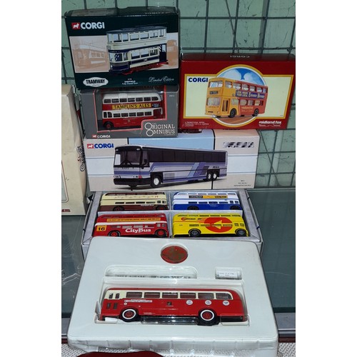 263 - SHELF - CORGI DIECAST CADBURY WORLD VINTAGE TRUCKS AND DELIVERY VEHICLES, CORGI ROUTE MASTER BUSES, ... 