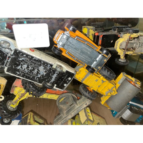 340 - SHELF OF PLAYWORN DIECAST MODELS MAINLY CONSTRUCTION VEHICLES BULLDOZERS' AND DIGGERS