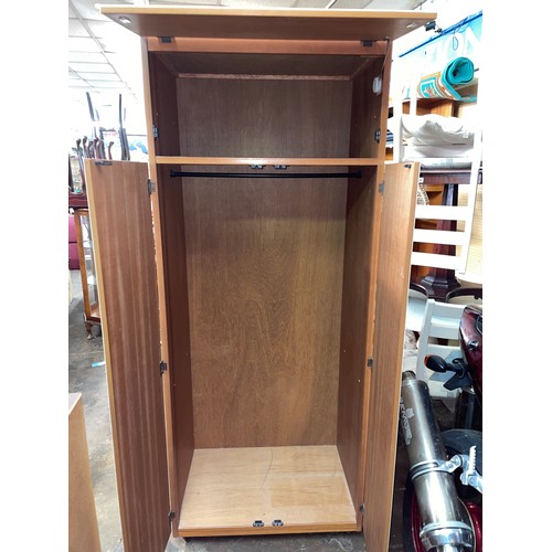 165A - TEAK EFFECT AND CREAM BOX TOP WARDROBE