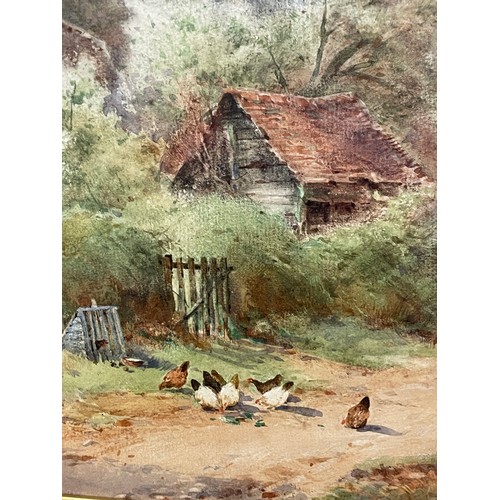 216 - SYLVESTER STANNARD ARI 1870-1951 CHICKENS AND FOWL ON A LANE BEFORE A COTTAGE IN A LANDSCAPE FRAMED ... 