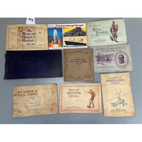 472 - VARIOUS CIGARETTE CARD ALBUMS INC HINTS ON ASSOCIATION FOOTBALL, CIVIL AEROPLANES AND OTHERS, AND ON... 