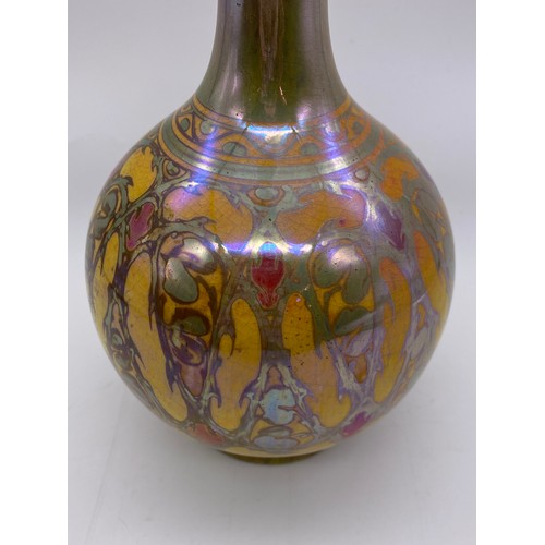 488 - PILKINGTON ROYAL LANCASTRIAN POTTERY LUSTRE BOTTLE VASE BY CHARLES E CUNDALL A/F