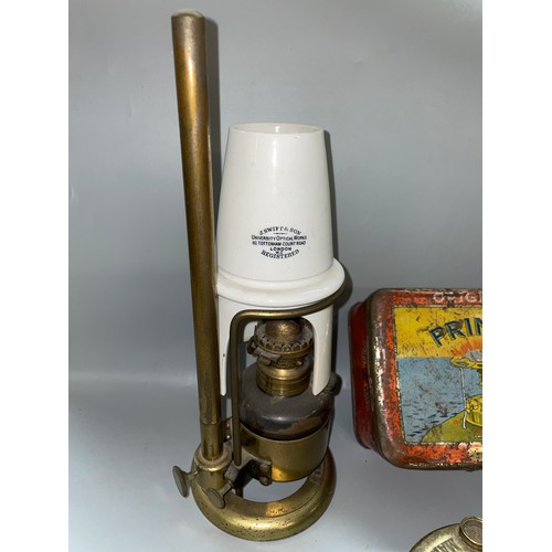 357 - VINTAGE TINNED PRIMUS AND A J SWIFT AND SONS PARAFIN LANTERN