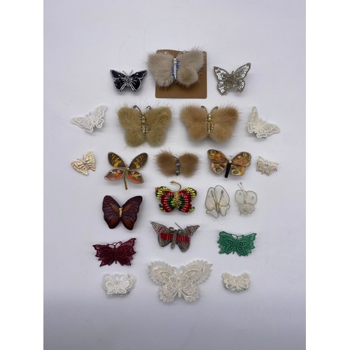 602 - BAG OF MINK FUR AND LACE BUTTERFLY BROOCHES