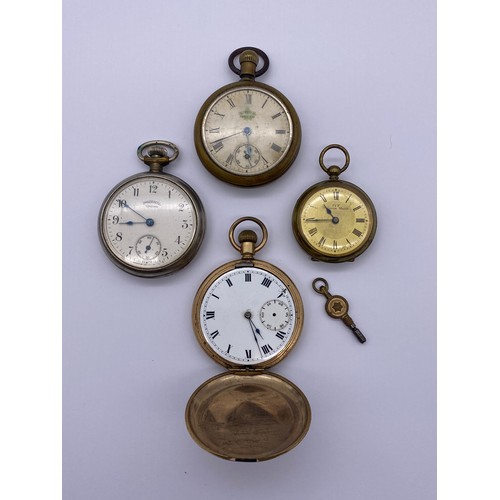 618 - TWO INGERSOL POCKET WATCHES, GOLD PLATED CASED HUNTER POCKET WATCH AND A SMALL FOB WATCH