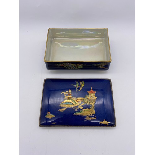 422 - CARLTONWARE BLUE LUSTRE PAGODA AND GILDED TABLE CIGARETTE BOX