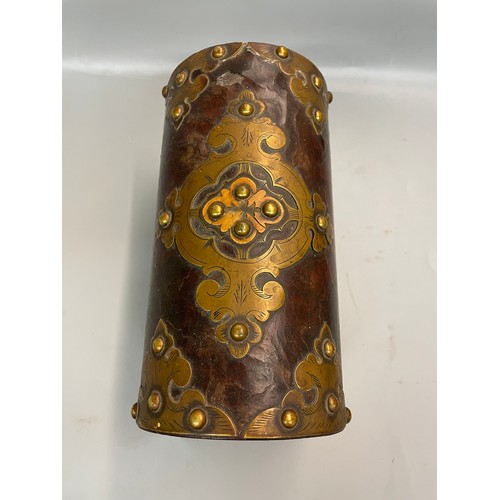 487 - VICTORIAN WALNUT AND BRASS STRAPWORK DOMED CASKET BOX