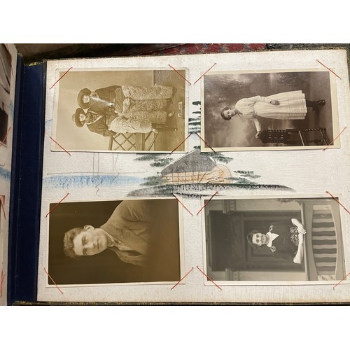 546 - MAINLY EARLY 20TH CENTURY PHOTOGRAPHIC ALBUM PORTRAITURE IN AN ALBUM WITH CHINESE DESIGNED LAQUERED ... 