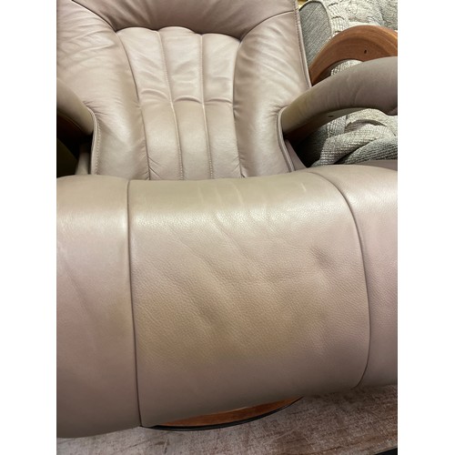 110 - HIMOLLA TAUPE EARTH LEATHER TWO SEATER SOFA WITH HIGH FIXED BACK AND MATCHING MANUAL RECLINING SWIVE... 