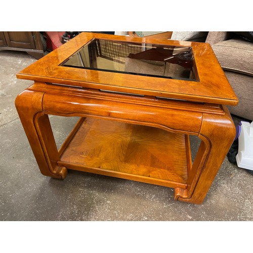 65 - CHINESE INFLUENCED GLASS INSET LAMP TABLE