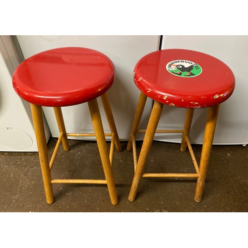 88 - PAIR OF RED PAINTED BEECH STOOLS