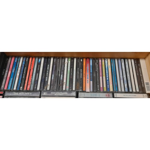 316 - WOODEN CRATE OF CD MUSIC VARIOUS AND TAPED CASSETTE MUSIC